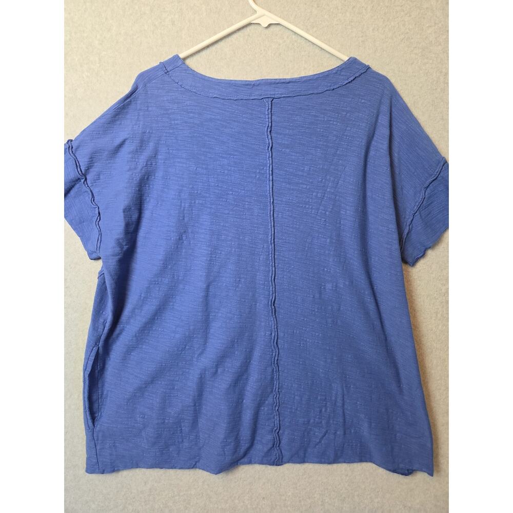 IRIDIUM Cotton Blue Lagenlook SS Frayed Seam Pocket Loose Fit Top Women's XL - Picture 7 of 12